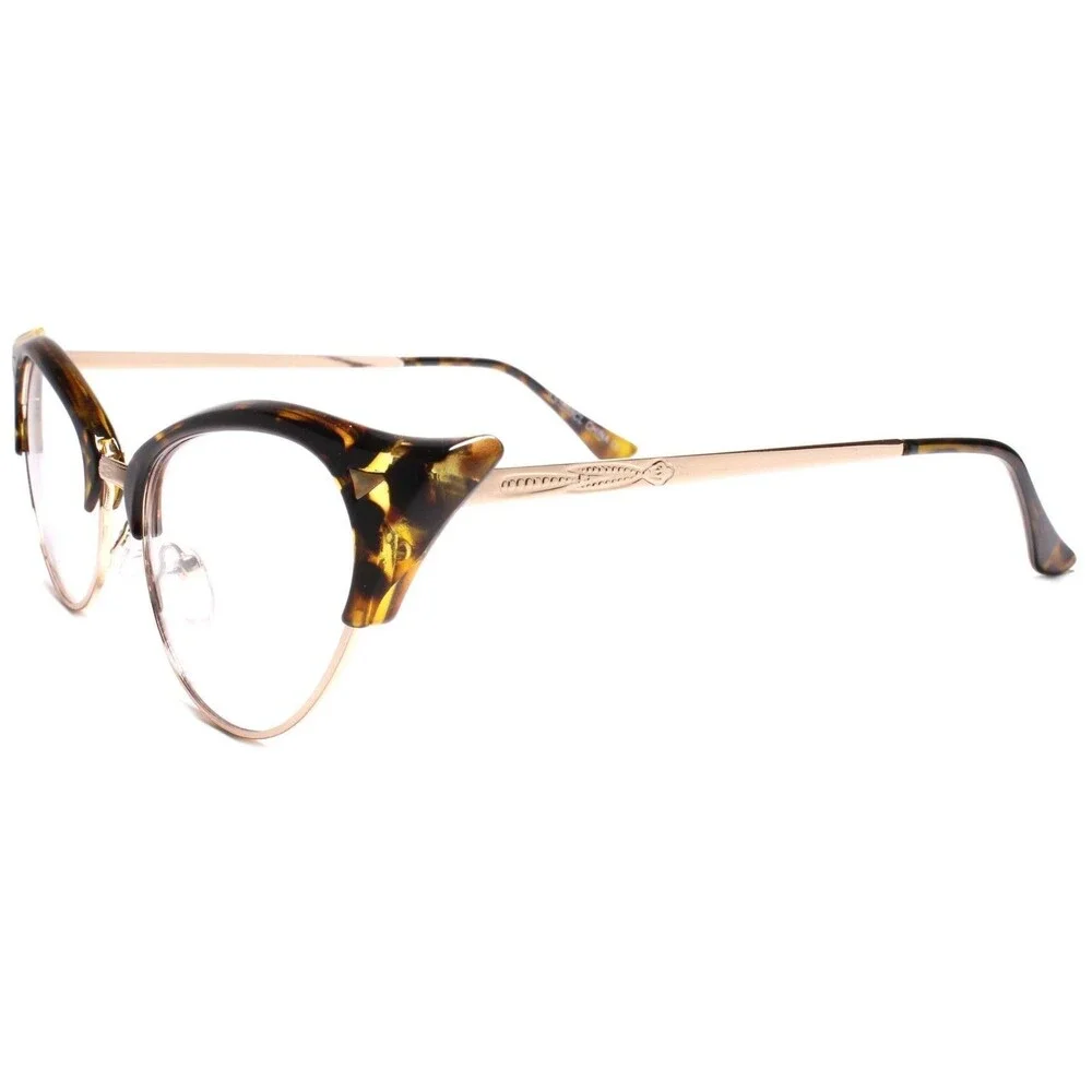 Classy Elegant Retro Cat Eye Style Clear Lens Eye Glasses Gold & Tortoise Frame